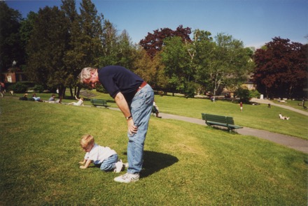 Don, Sean scooting on the grass